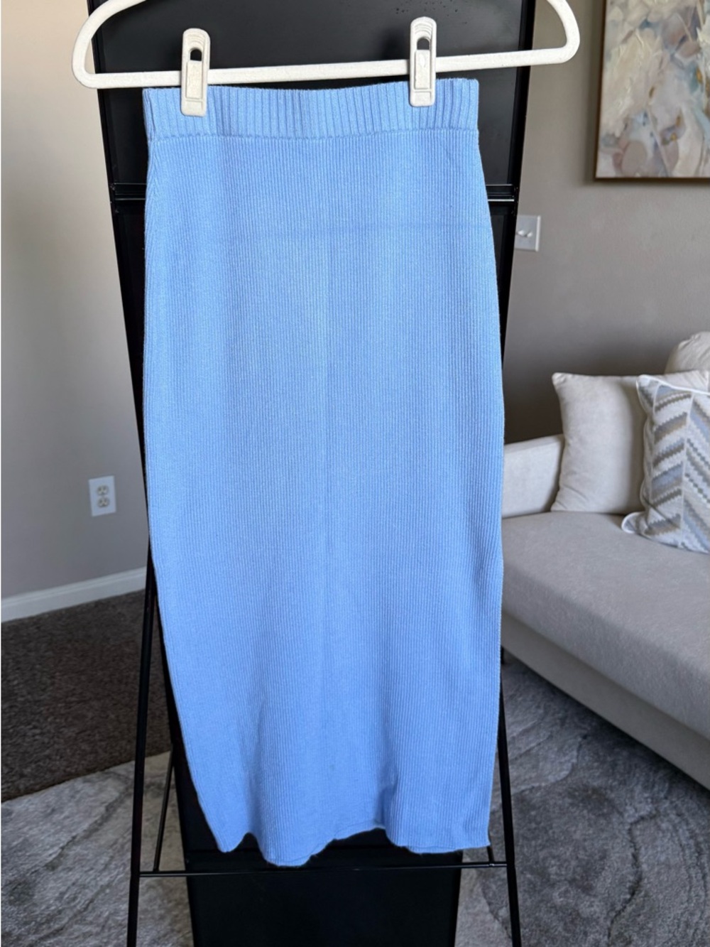 Divided Light Blue Ribbed Midi Skirt